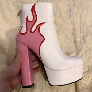 Pink,red and white flame heeled boots